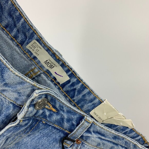 Topshop Mom Shorts Blue Denim Distressed Authentic High Waist NWT - Picture 5 of 13